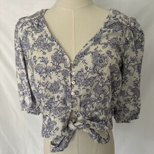 Cynthia Rowley Ivory and Navy Floral Blouse